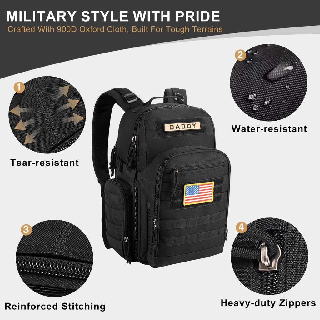 Military Diaper Bag for Dad: Tactical Design with Changing Pad & Daddy Patches - Pride Solution for Veteran Fathers