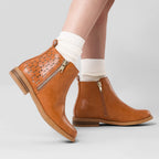 Girls Ankle Boots Chelsea Booties,Tan/Pu,12 Little Kid