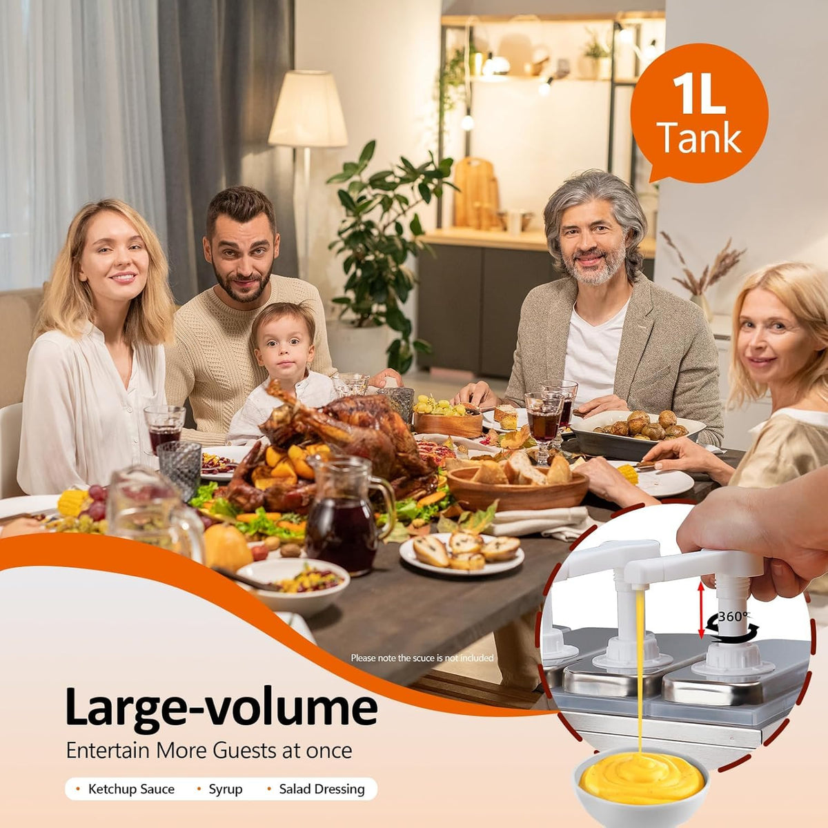 Condiment Dispenser Pump - Large Capacity Detachable Syrup Pump with Measuring Cup, Leak-Proof Design for Sauce