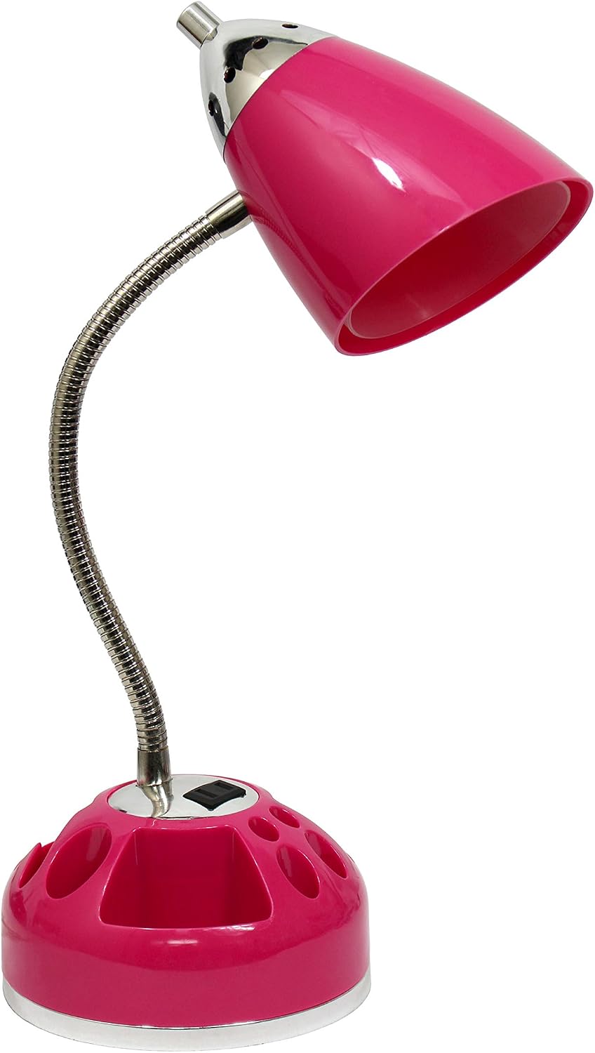 LD1015-PNK Flossy Organizer Desk Lamp with Charging Outlet and Lazy Susan Base, Pink