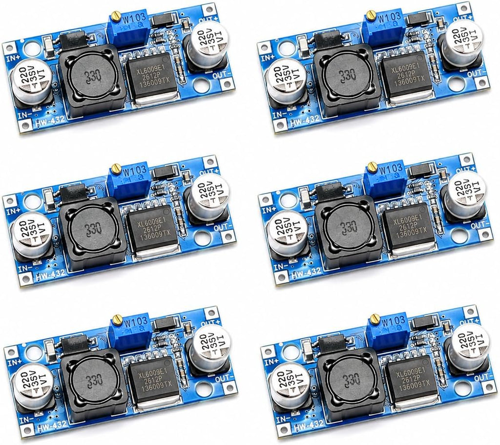 6 PCS XL6009 DC-DC Adjustable Boost Converter Module, 3V-32V Input 5V-35V Output Step Up Voltage Regulator Board, 400KHz Voltage Converter Module for DIY Electronics Projects