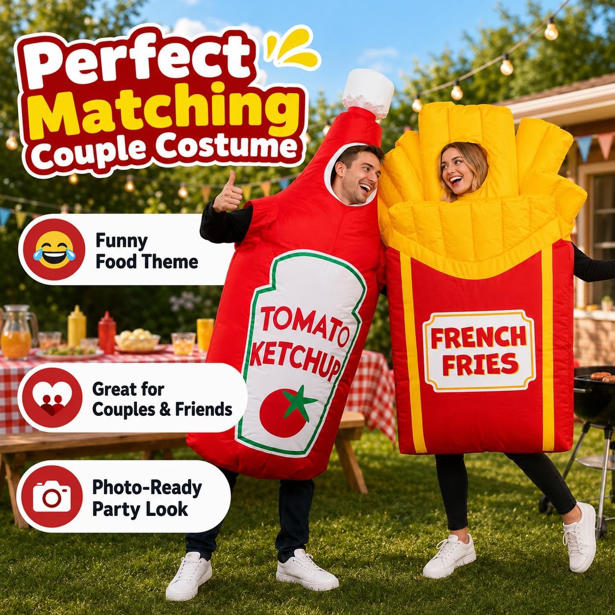 Adult Inflatable Couple Costume, Ketchup and Fries Party Outfits | Adult ketchup and fries inflatable couple costumes