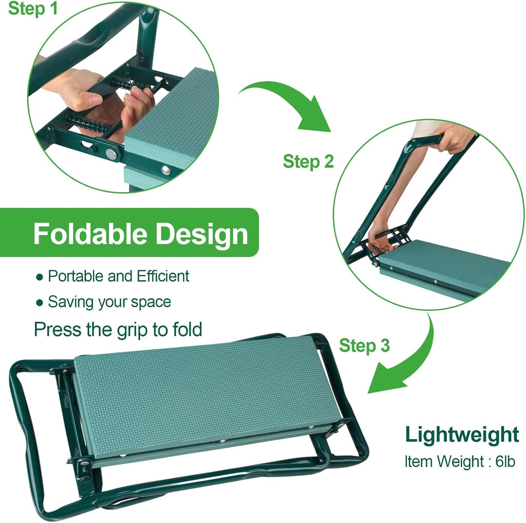 Garden Kneeler and Seat, Garden Bench for Kneeling and Sitting, Garden Stool and Kneeler with A Tool Pocket, Eva Soft