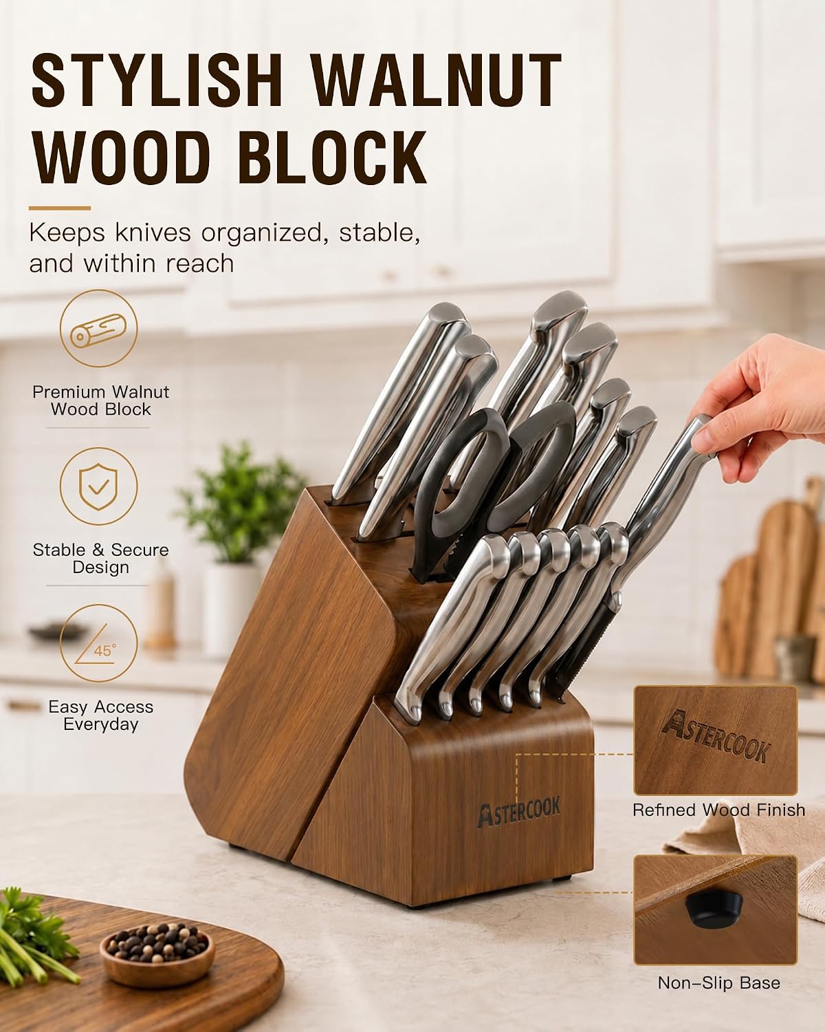 Knife Set 15 Piece German Steel Kitchen Knife Block Set