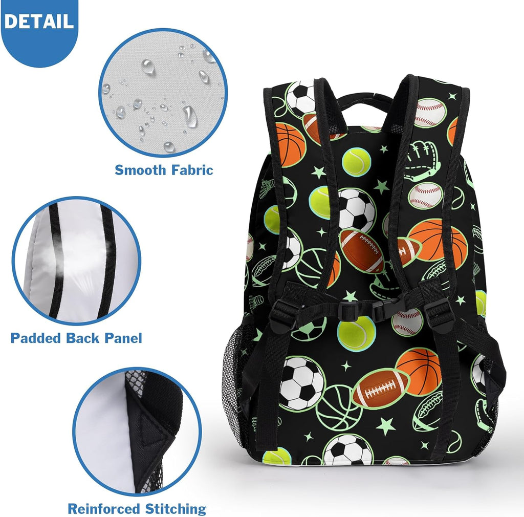 Balls Sports Themed Kids School Backpack for Boys Girls Soccer and Basketball Bookbag for Preschool Kindergarten