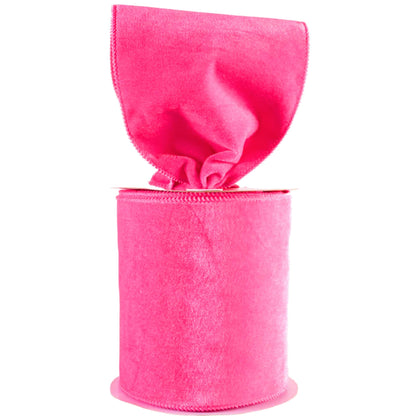 4 Inch Wide Hot Pink Velvet Wired Ribbon, 10 Yards Velvet Ribbon with Wire Edge for Christmas Tree, Wreaths, Gift