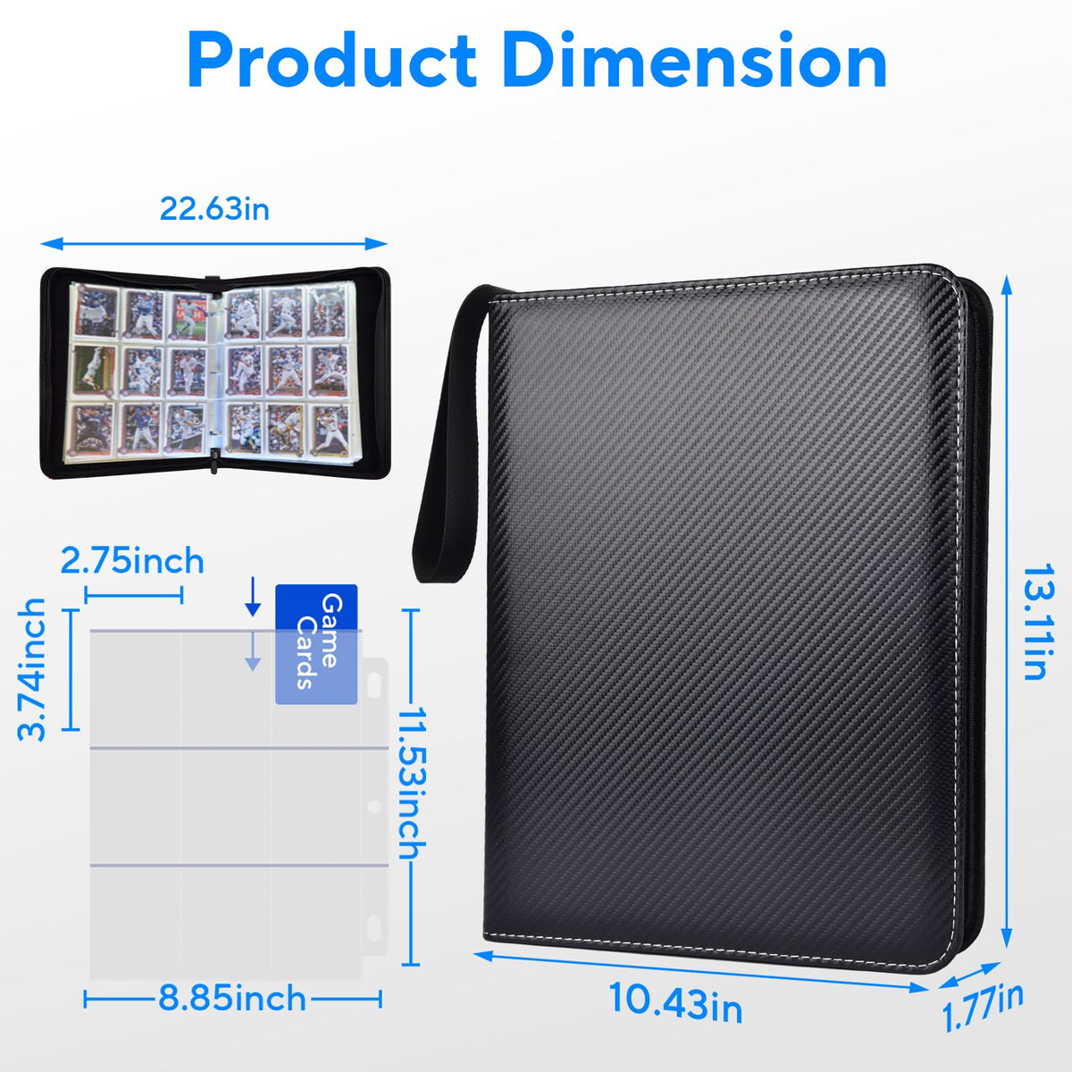 Portable 9-Pocket Trading Card Binder, Holds 720 Cards