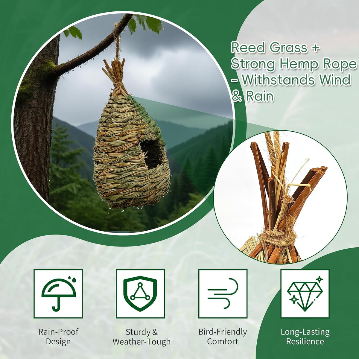 Hummingbird Houses 3Pcs Hand Woven Grass Hanging Bird Nest