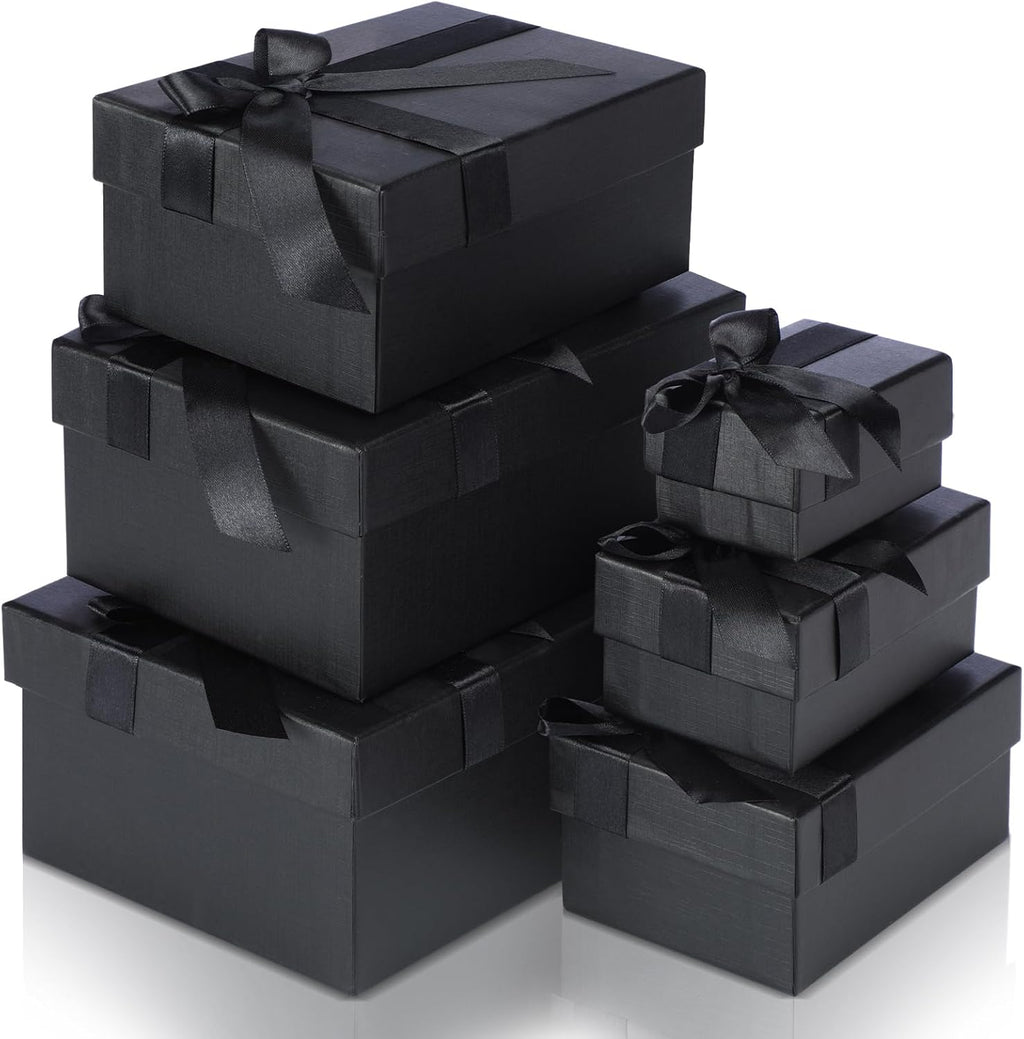 6 Pcs Christmas Nesting Gift Box, Elegant Style, Black