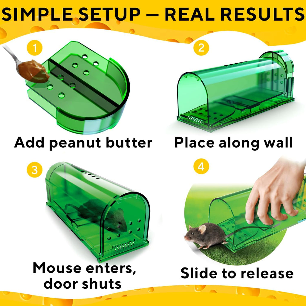 Humane Mouse Trap (2 Pack), Live Catch and Release Indoor Traps for Home | Ultra-Sensitive Trigger, Reusable No-Kill