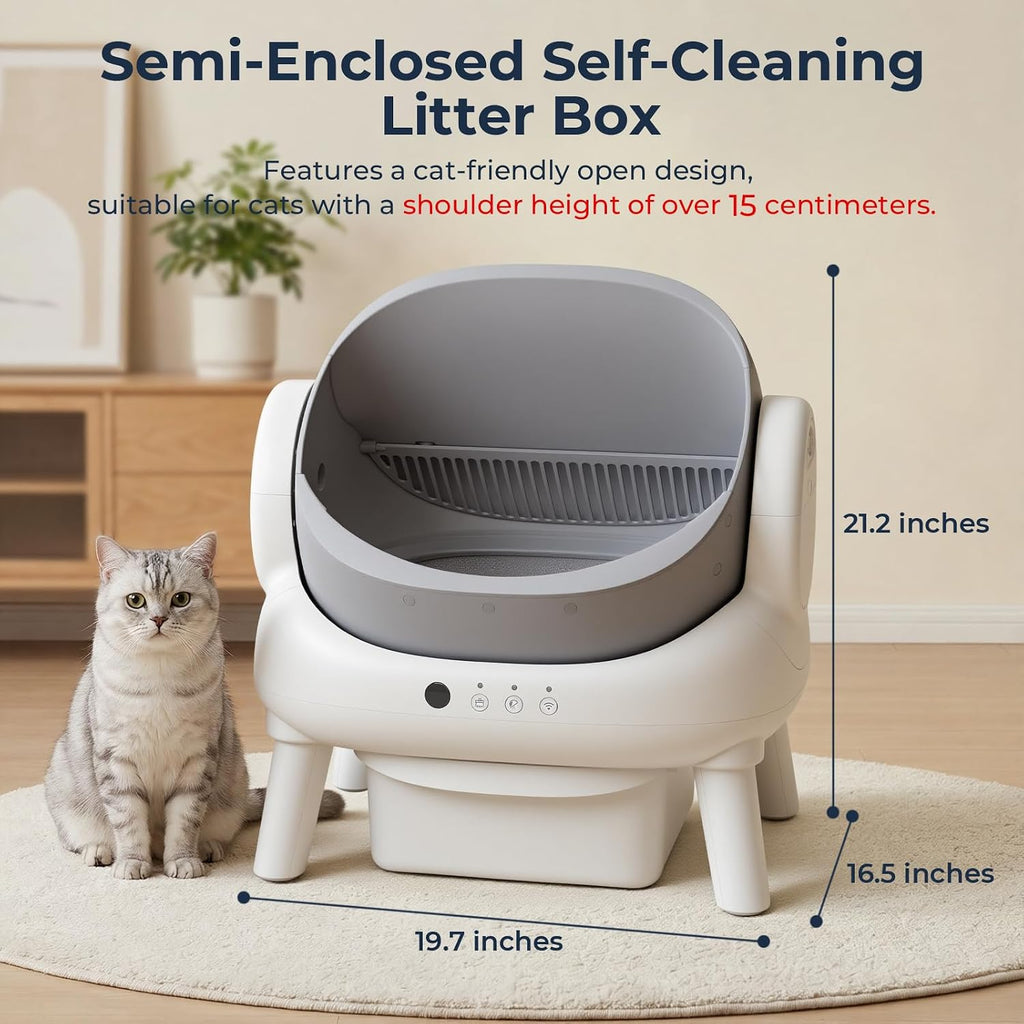 Automatic Litter Box,Open Top Self Cleaning Litter Box Grey