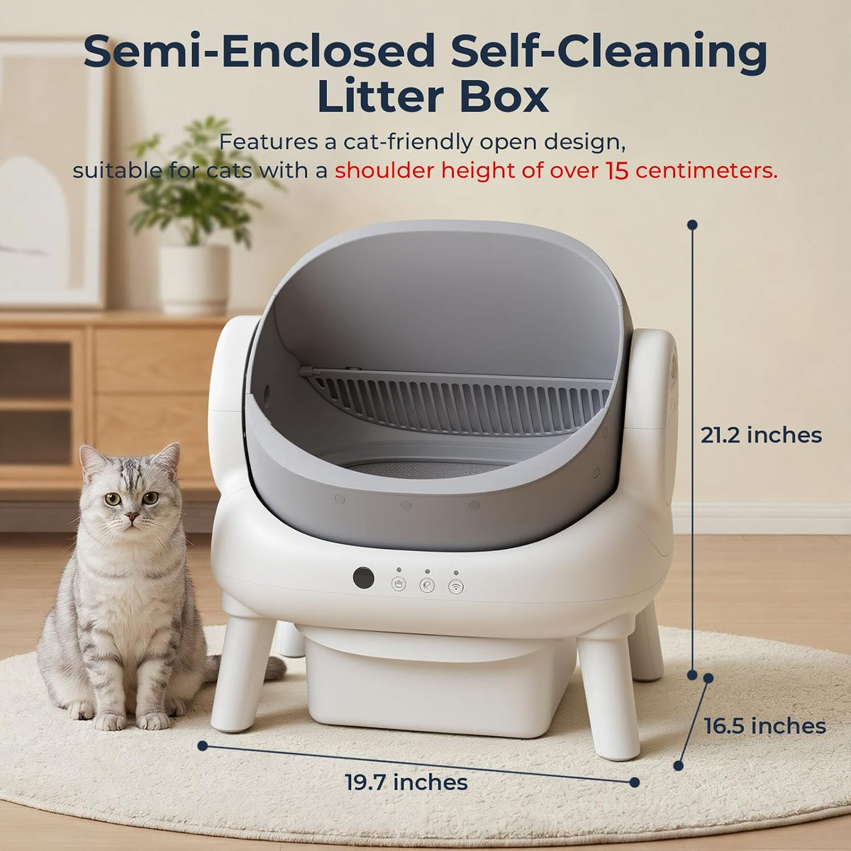 Automatic Litter Box,Open Top Self Cleaning Litter Box Grey