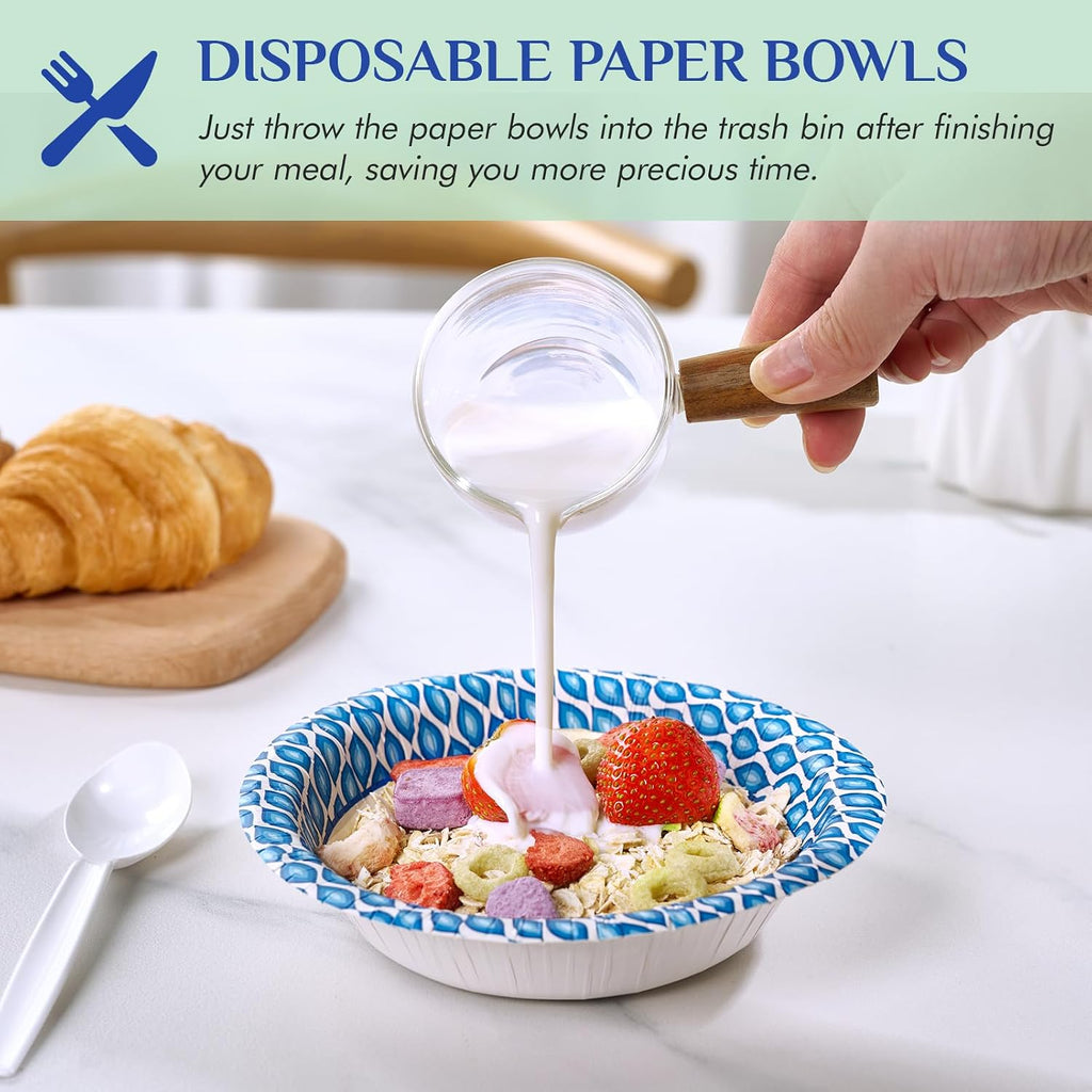 10 oz Paper Bowls, 300 Count Printed Disposable Small Bowls Bulk