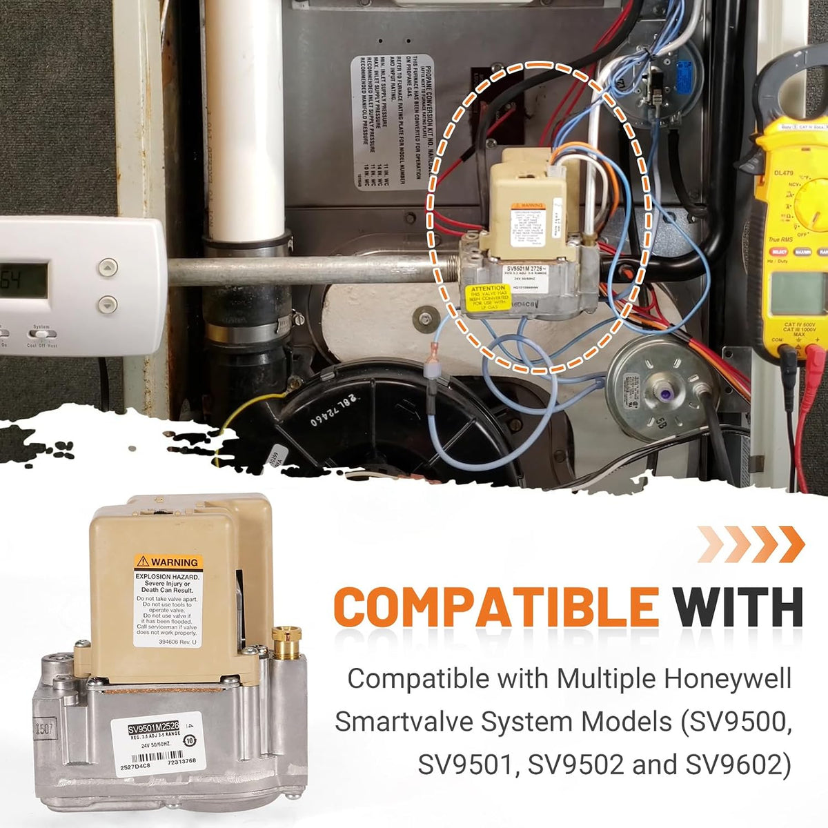 Upgraded SV9501M2528 Furnace Gas Smart Valve, Replacement for Honeywell Resideo Intermittent Hot Surface Pilot Ignition Replcace SV9500M2682 Gas Control Valve 24V 50/60Hz
