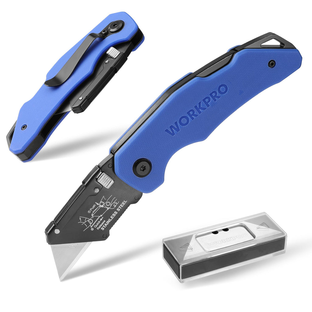 Folding Utility Knife G10 Handle with Stainless Steel Head, Quick-change Blade & Back Lock, Heavy Duty Box Cutter