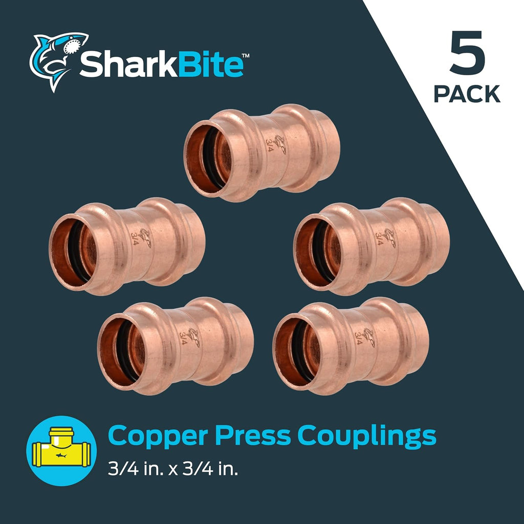 SharkBite 3/4 Inch Coupling, Copper Press Plumbing Fitting, Pack of 5, UPR016X5