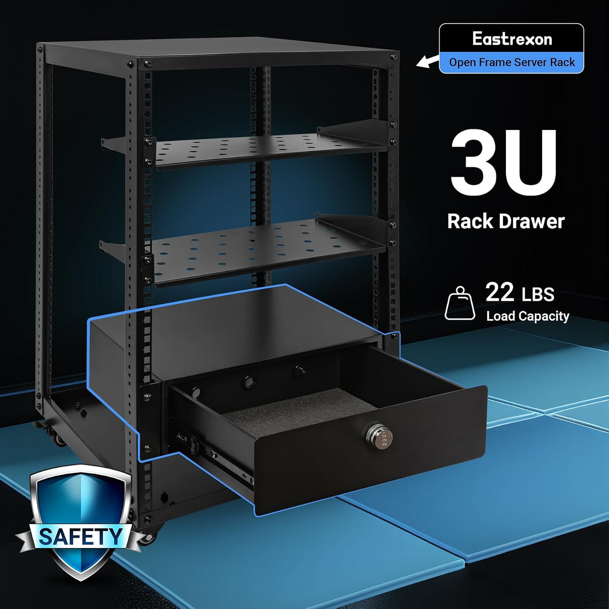 3U Rack Mount Drawer, Server Rack Drawer w/Combination Lock