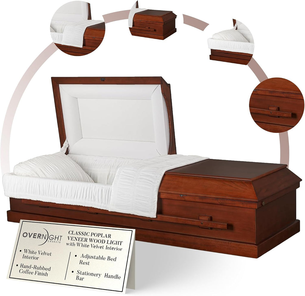 Carina Poplar Wood Funeral Casket w/White Velvet Interior