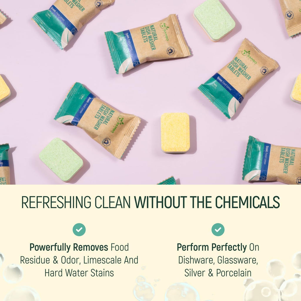 Natural Dishwasher Detergent Tablets - Plant Based Alternative Refill Pack Dishwashing Tabs - Eco-Friendly And