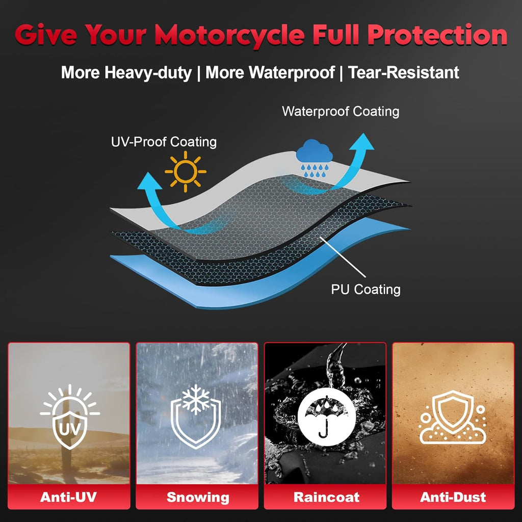 Comnova Motorcycle Cover 96 Inch - 600D Outdoor Motorbike Cover Waterproof with Lock Hole, Universal Fit for Harley
