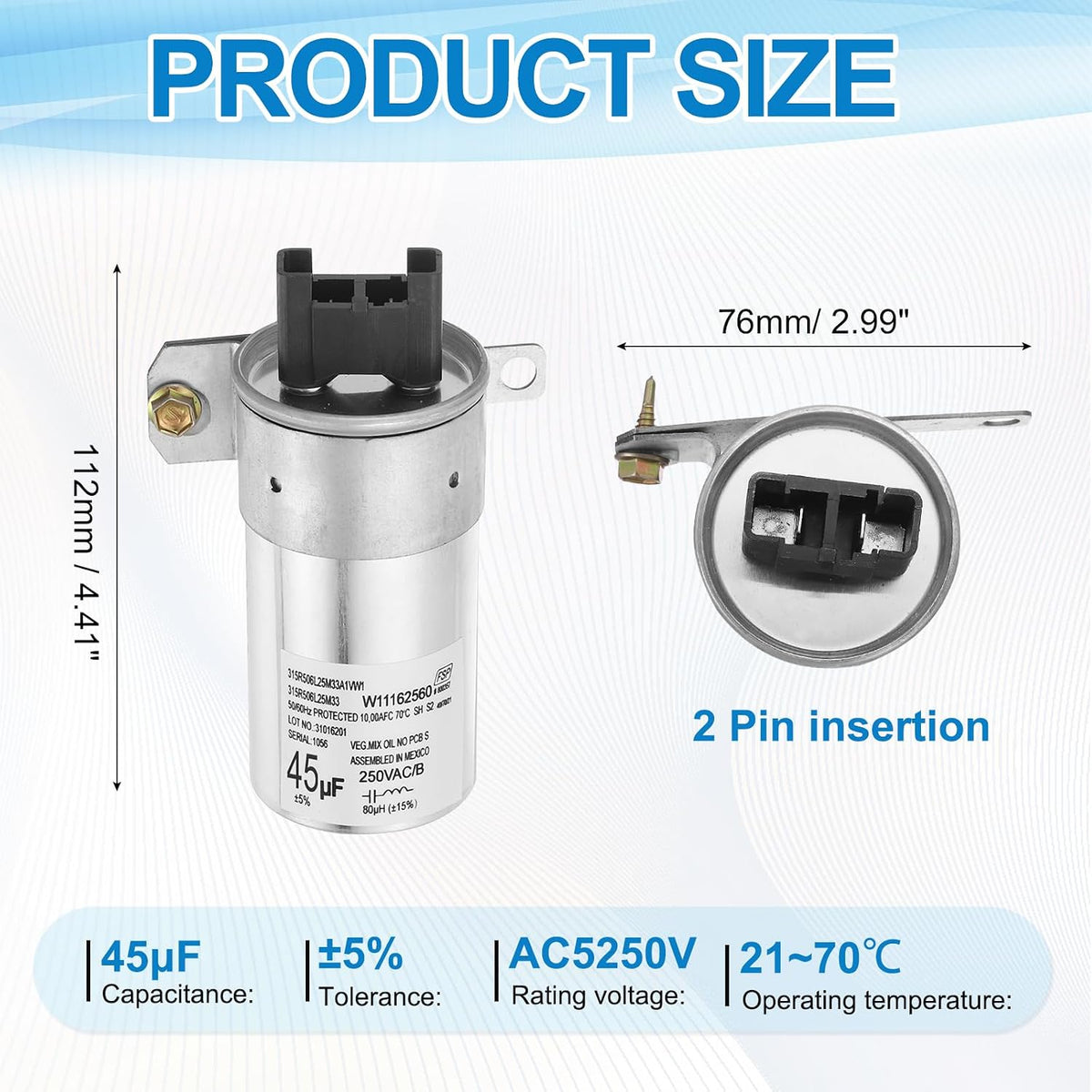 MECCANIXITY Washer Run Capacitor 45uF 250V Run Round Start Capacitor the on