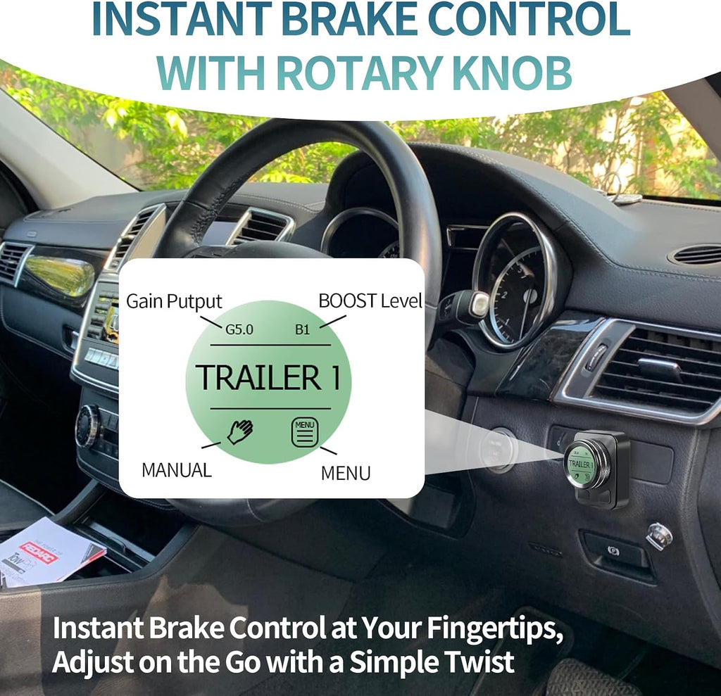 Proportional Trailer Brake Controller, Digital Electric Control | Rotary Knob Adjustment, LCD Digital Display, 1–4