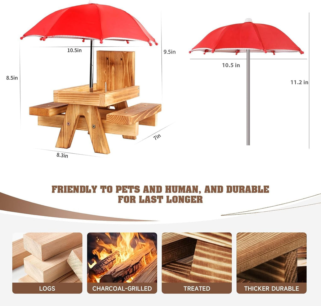 Gnodary Squirrel Feeder with Umbrella, Squirrel Feeders for Outside, Squirrel Picnic Table Feeder - Chipmunk Feeder