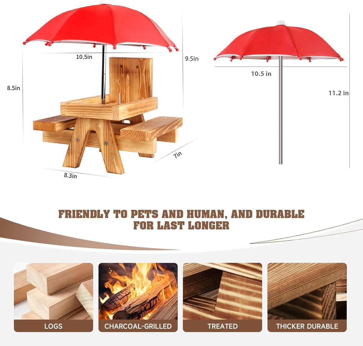 Gnodary Squirrel Feeder with Umbrella, Squirrel Feeders for Outside, Squirrel Picnic Table Feeder - Chipmunk Feeder