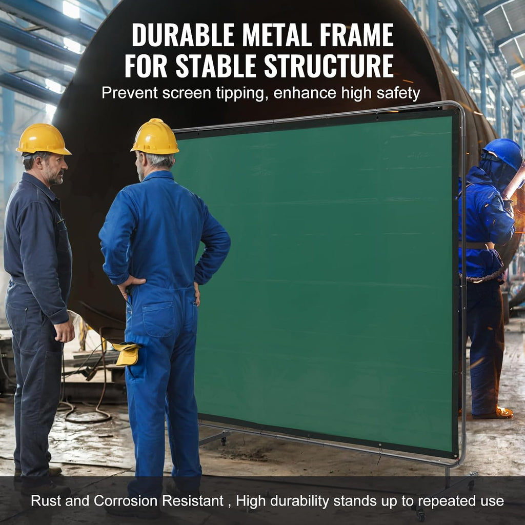 Welding Screen with Frame, 6' x 8' Welding Curtain Screen, Flame-Resistant Vinyl Welding Protection Screen on 4
