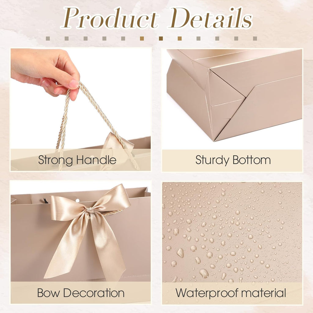 10 Set Gift Bags Assorted Sizes with Handles, Champagne Luxury