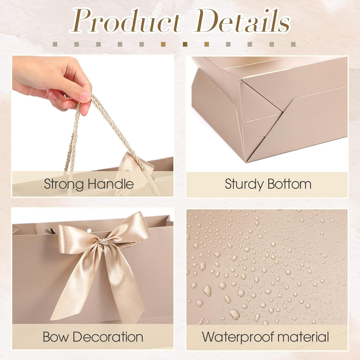 10 Set Gift Bags Assorted Sizes with Handles, Champagne Luxury