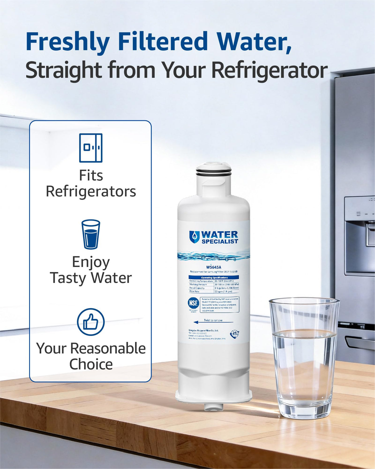 Water Filter, Replacement for Samsung DA97-17376B, 6 Pack