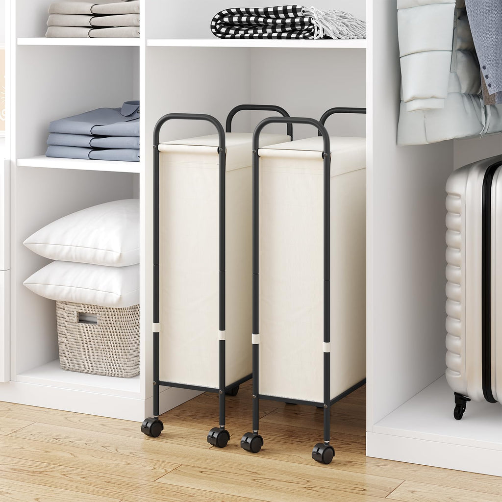 Slim Laundry Hamper with Lid & Wheels, 50L Rolling Laundry Basket