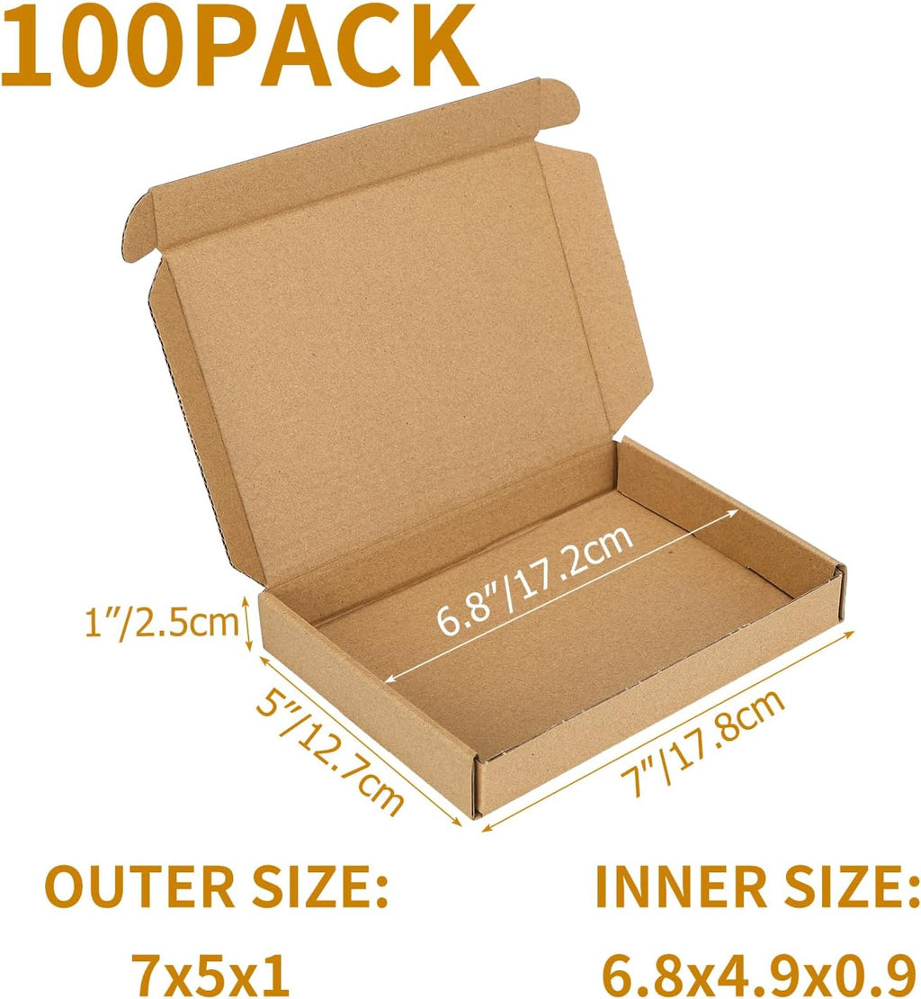100 Pack 7x5x1 inch Small Shipping Boxes, Brown Mailing Boxes