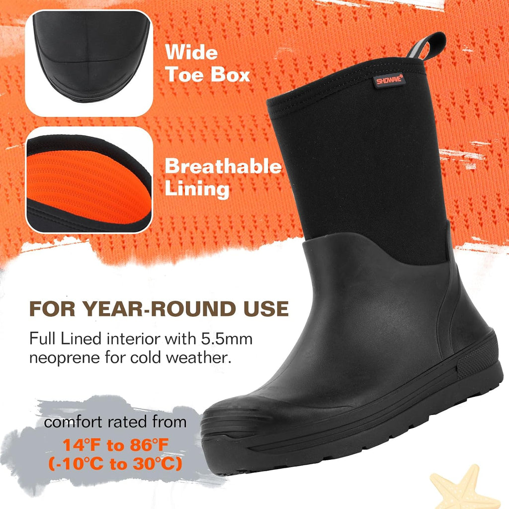 Kid's Rain Boots Waterproof Rubber Mud Boot Boys Girls Insulated Durable Neoprene Outdoor Boots All Seasons