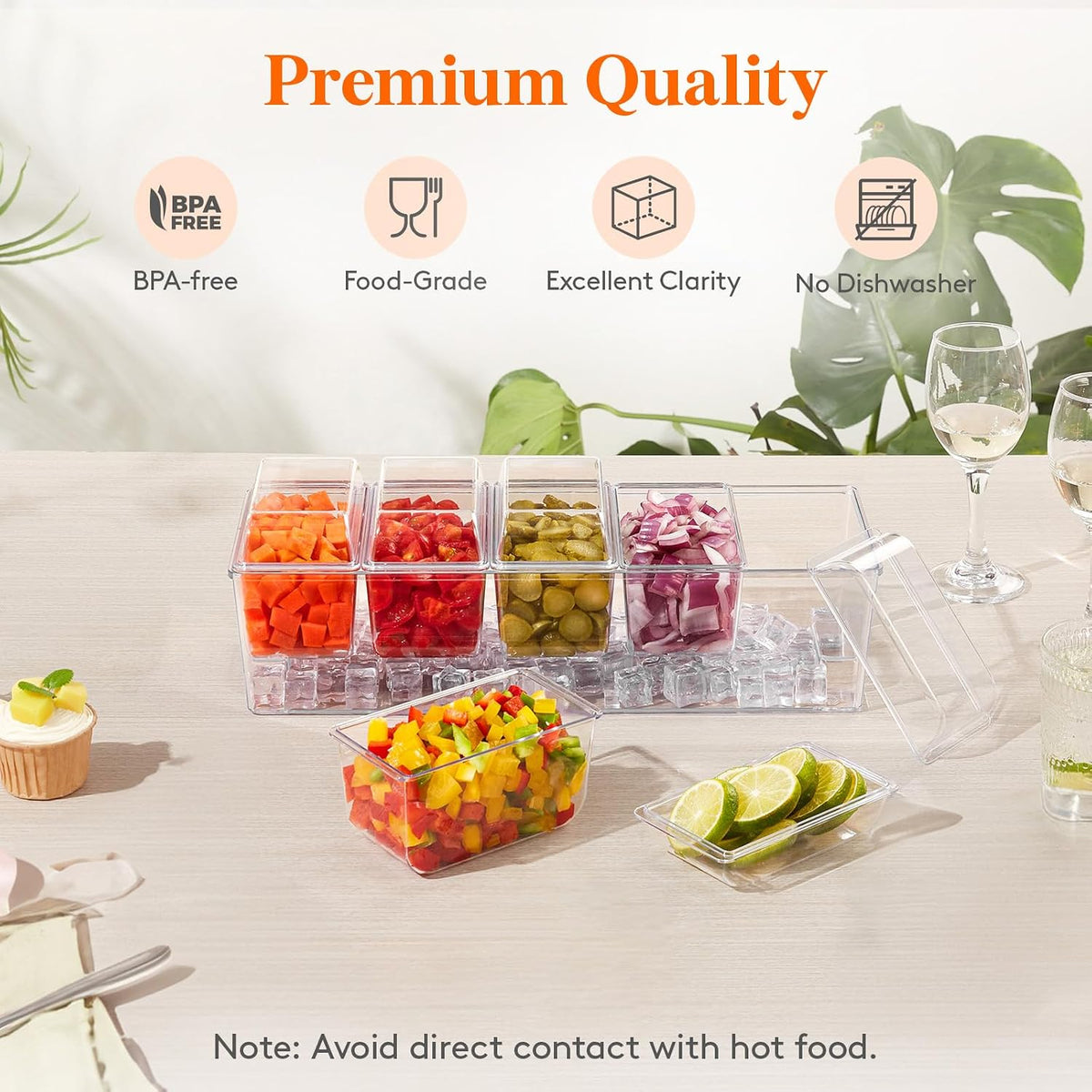 Chilled Condiment Caddy with Spoons, Tongs & Scoop, Garnish Tray