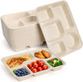 50 Pack 5 Compartment Paper Plates Disposable, 11" x 8" Compostable Bagasse Plate School Lunch Trays, Biodegradable