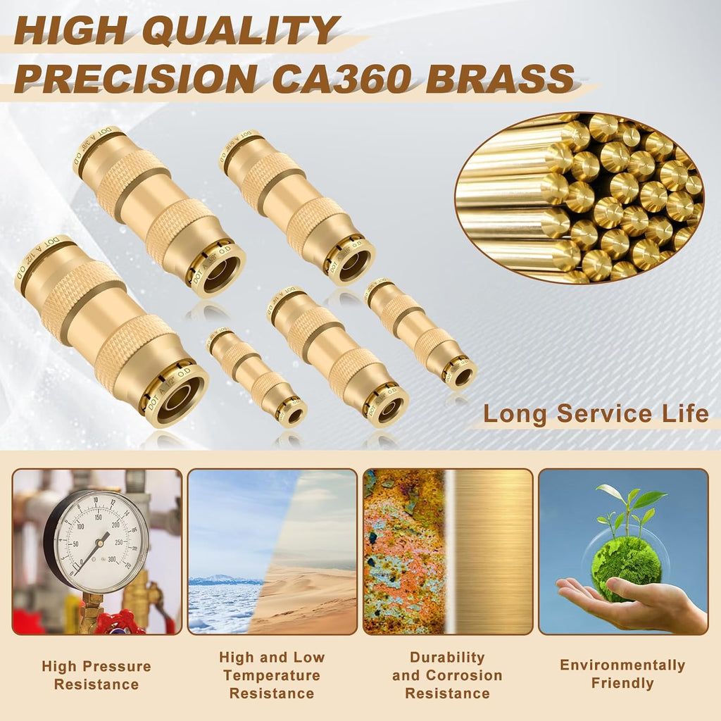 48PCS 6-Size Brass Dot Air Line Fitting Kit,1/8"-1/2" Straight Union