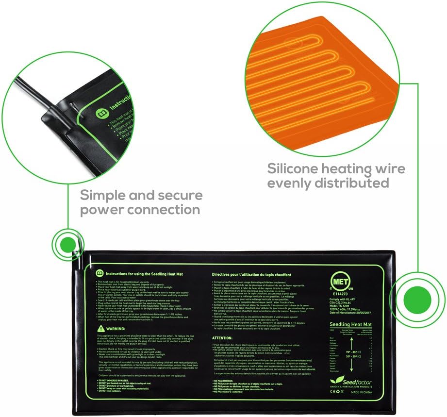 MET Certified Seedling Heat Mat, Seedfactor Waterproof Durable Germination Station Heat Mat, Warm Hydroponic Heating