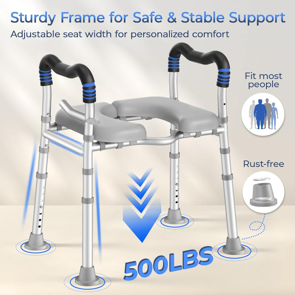 Toilet Seat Risers for Seniors, Raised Toilet Seat with Handles with Adjustable Height & Width, Soft Padded Seat
