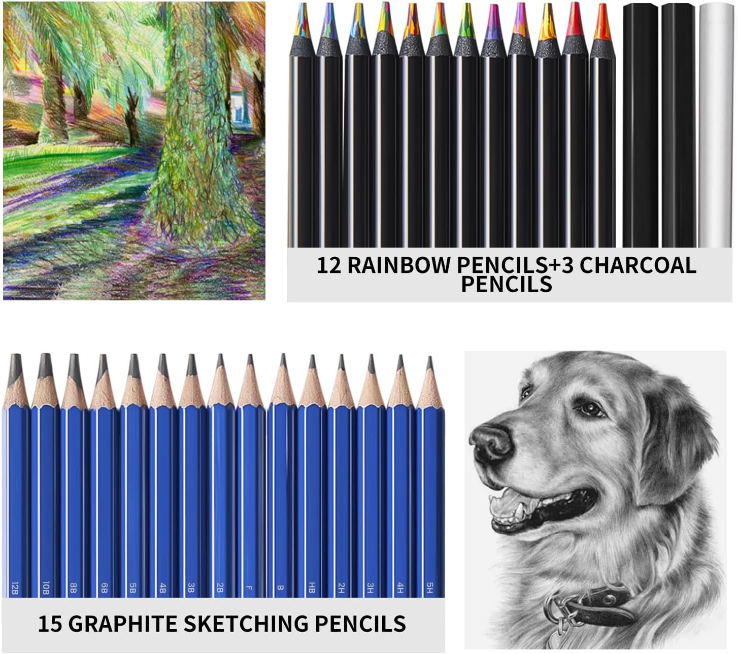 81 Drawing Set Sketching Kit, Pro Sketch Pencils Art Supplies with Rainbow, Colored, Graphite, Watercolor, Metallic