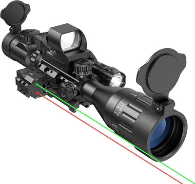4-16x50 AO Scope Combo with Green/Red Dual Laser Sight, 5-in-1 Combo with Dual Illuminated Optics Scope & 4 Reticle