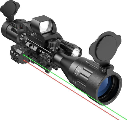 4-16x50 AO Scope Combo with Green/Red Dual Laser Sight, 5-in-1 Combo with Dual Illuminated Optics Scope & 4 Reticle