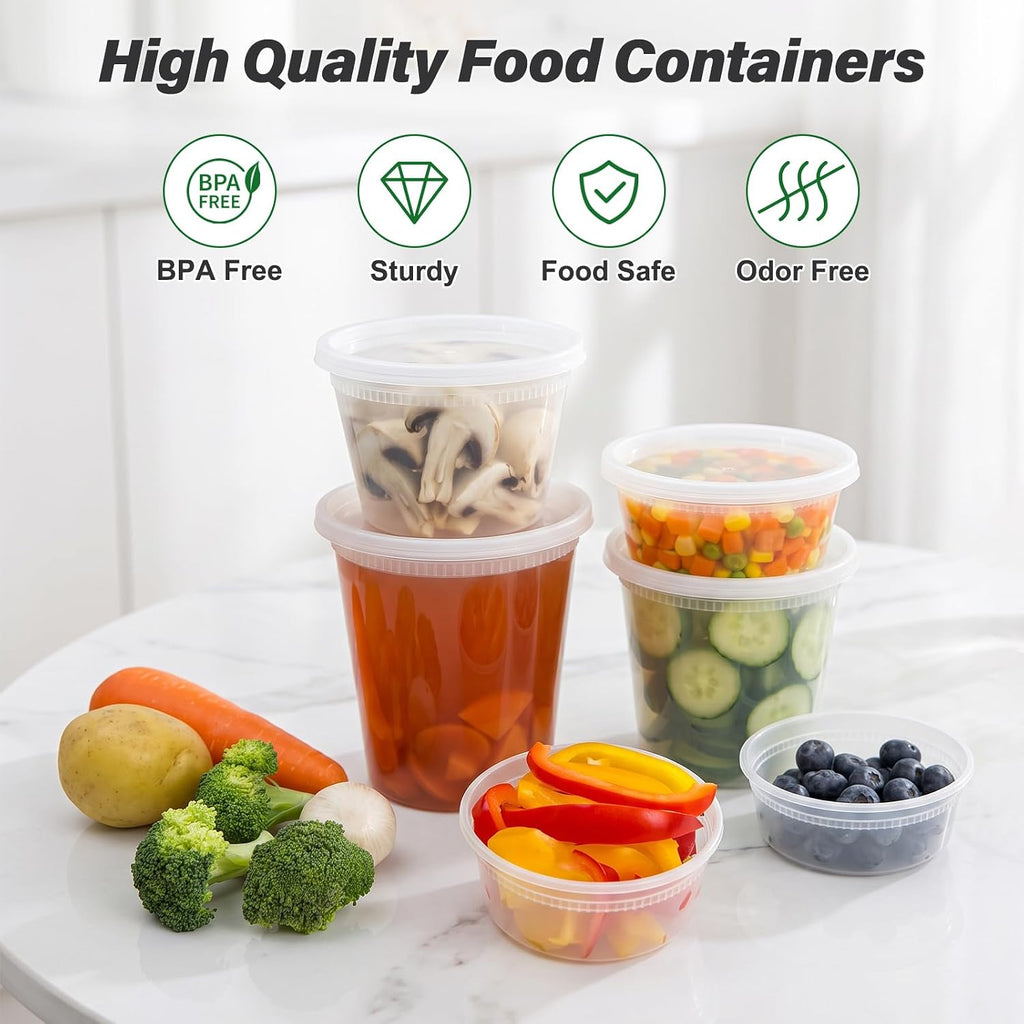 60 Set Deli Containers with Lids, 32/16/8 oz X 20 Set Each