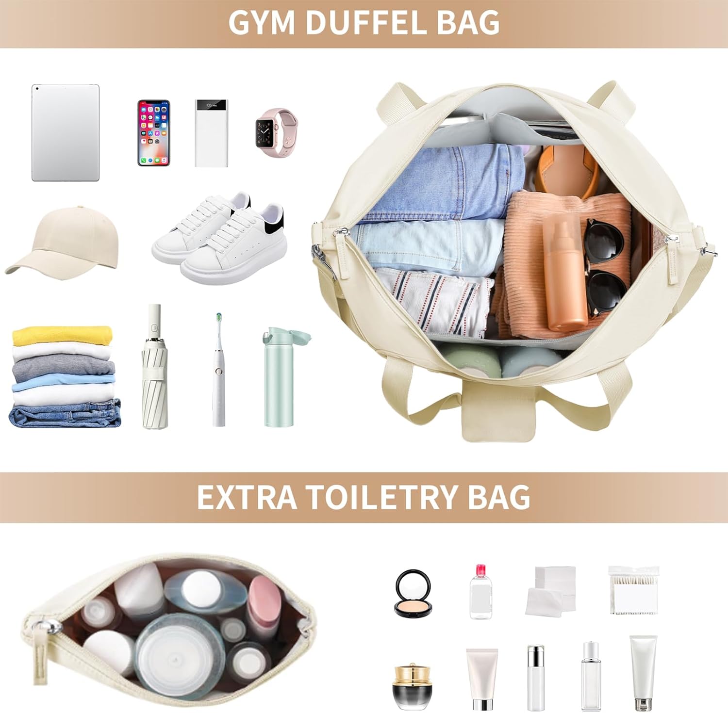 Gym Bag for Women, Personal Item Travel Bag with Shoes Compartment, Weekender Overnight Duffel Bag with Wet Pocket