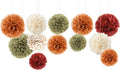 Fall Party Decorations, 12 PCS Pumpkin Orange Burgundy Sage Green Ivory Tissue Pom Poms Thanksgiving Decor for Home