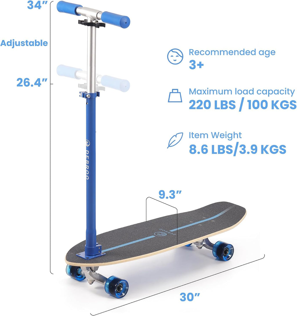 2-in-1 Kids Skateboard & Lean-to-Steer Scooter with Detachable Handlebar, LED Light-Up Wheels, Adjustable Height –
