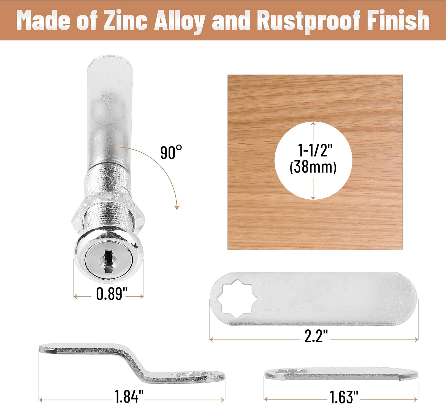 Bates- Cabinet Locks with Keys, 1-1/2", 2 Pack, Long Cam Locks for Cabinets Keyed Alike, File Cabinet Lock with Key