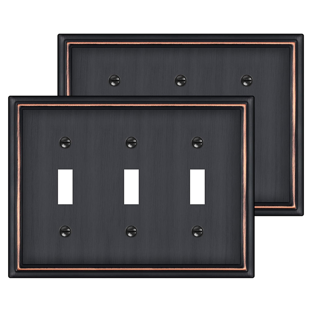 Oil Rubbed Bronze Metal Triple Toggle Light Switch Covers Plate,2 Pack