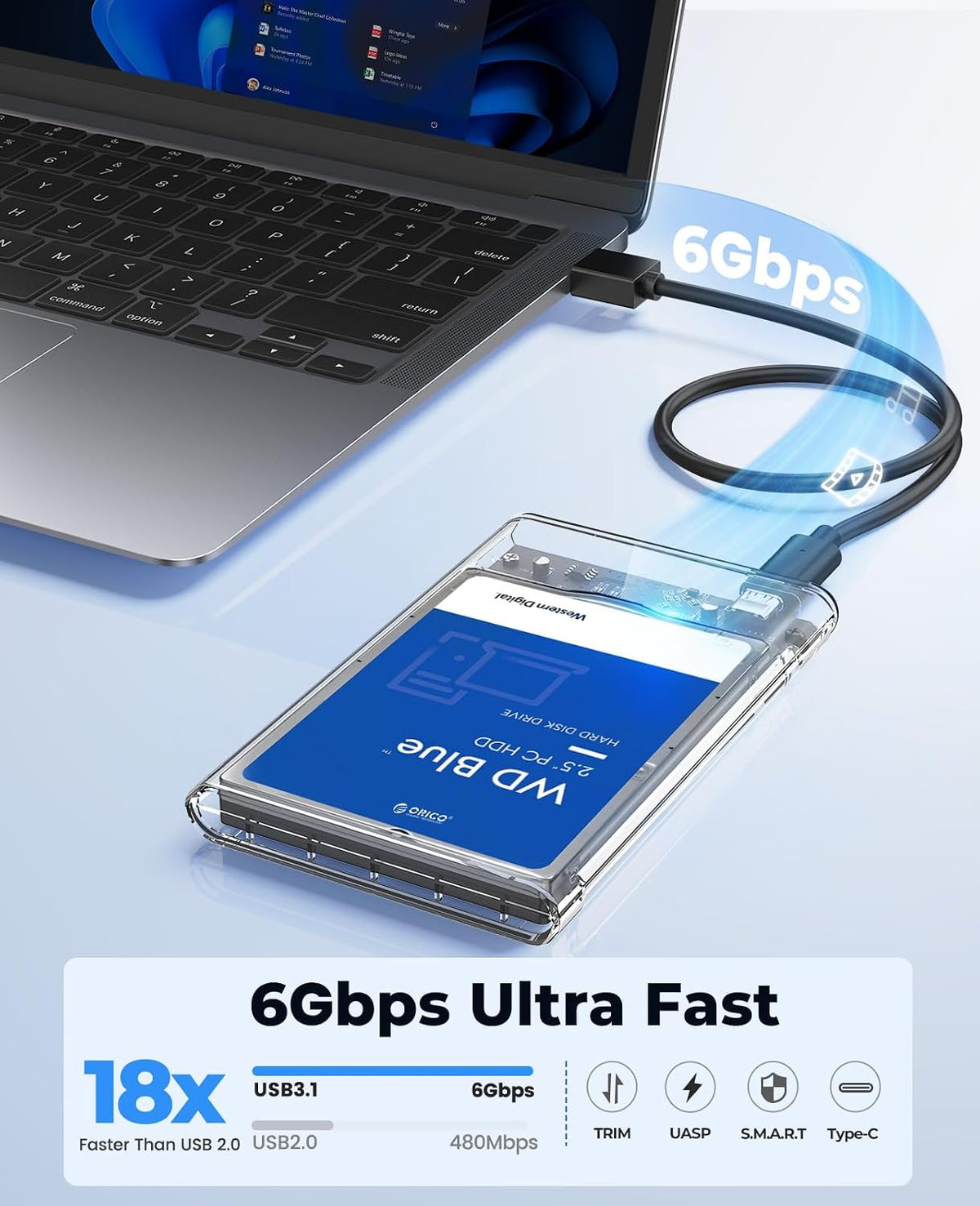 2.5 inch Hard Drive Enclosure SATA to USB C 3.1 Gen1 5Gbps External Hard Drive Case for 7/9.5mm HDD/SSD Support UASP